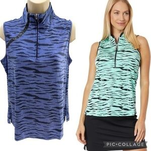 COPY - Jamie Sadock Womens Golf polo Tiger print sleeveless Zip *READ*